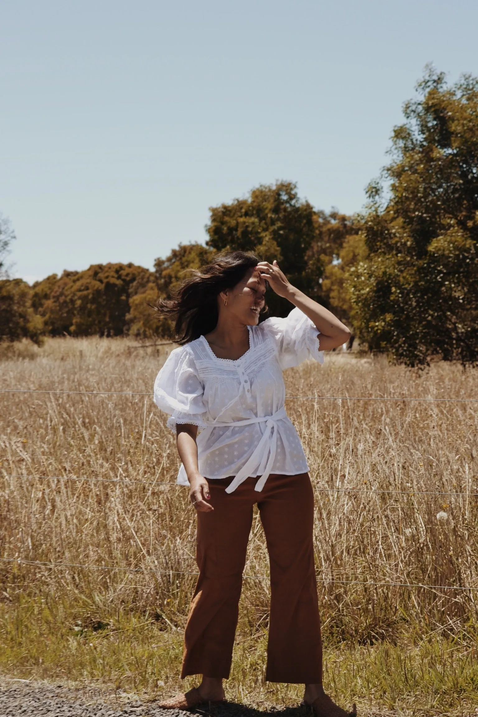 100% RECYCLED COTTON - MORNING SONG HAND SMOCKED BLOUSE WHITE