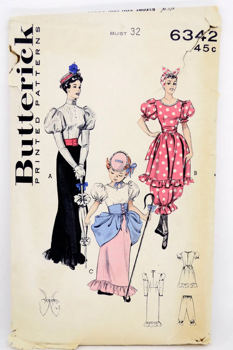 1950s Butterick 6342 1890s Costume Sewing Pattern