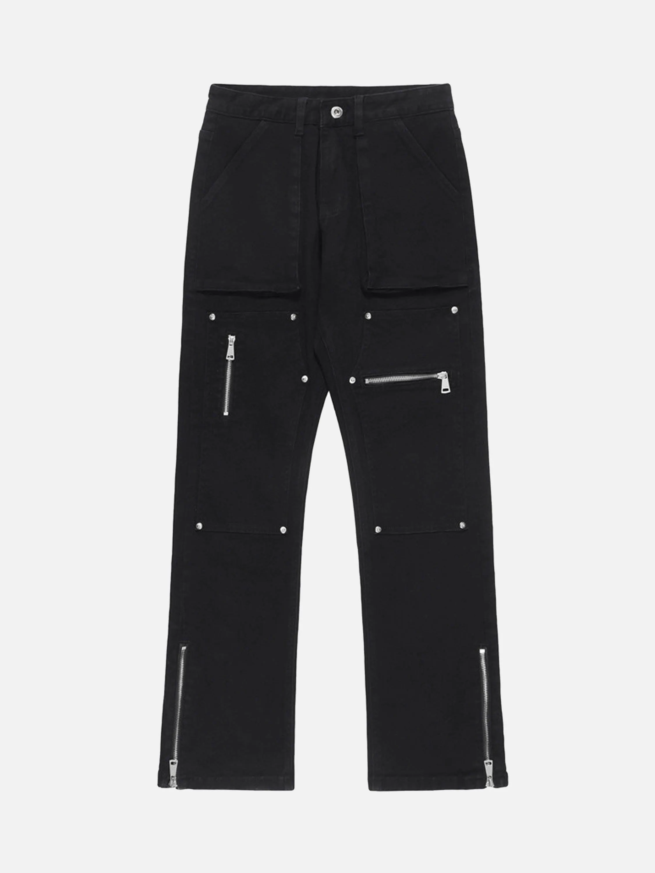 1984 High Street Zipper Patchwork Pocket Denim Pants Straight Leg