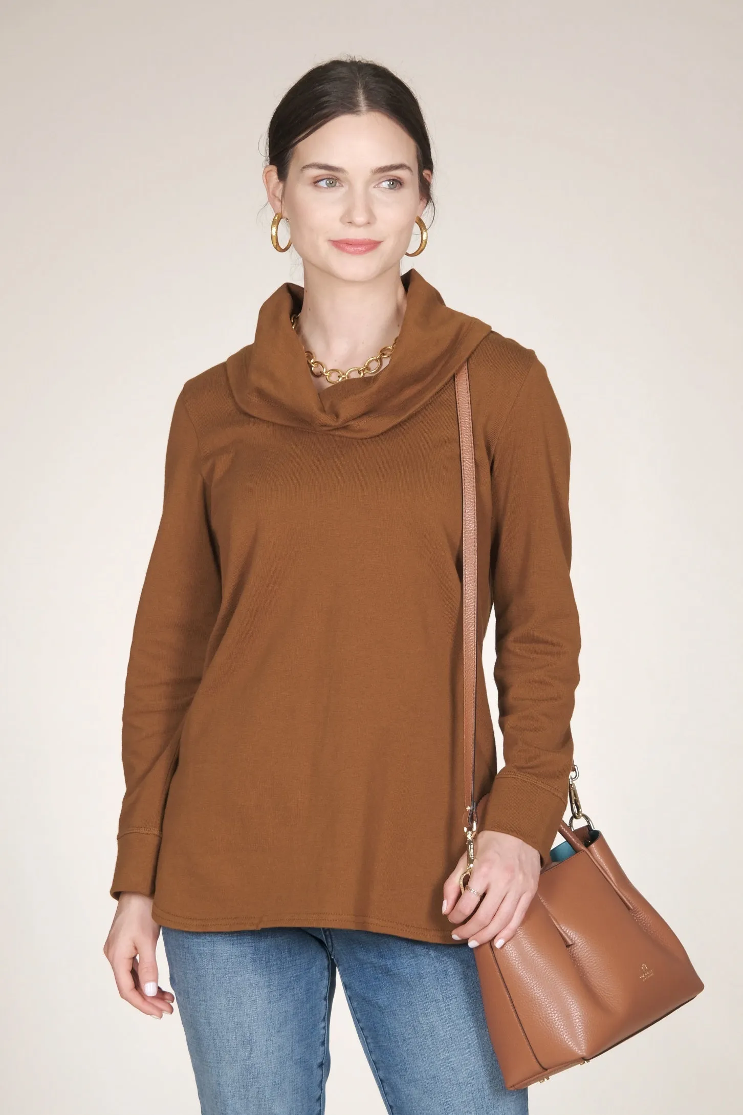 28” Long Sleeve Cowl Neck Tunic