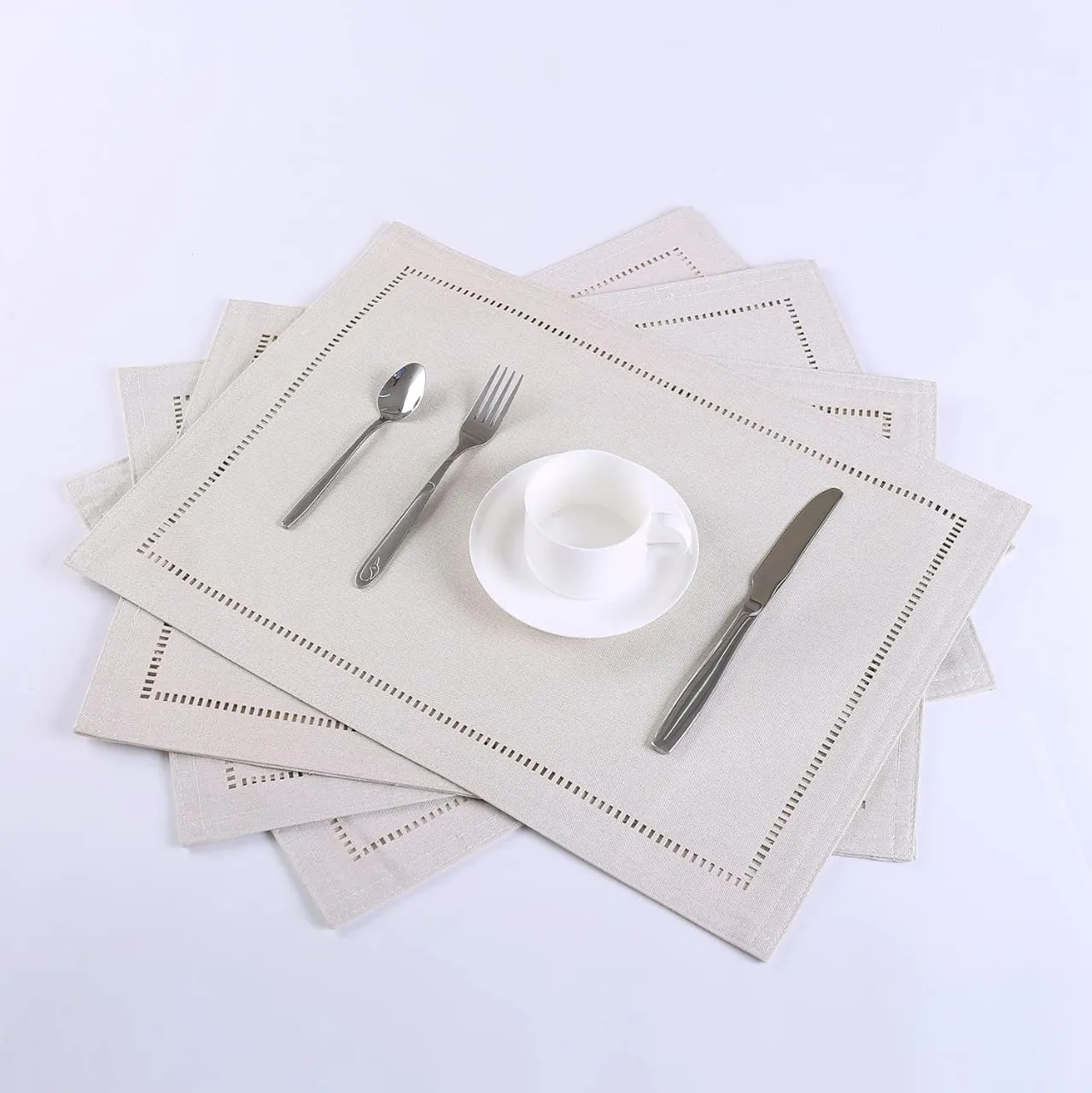 2PCs Rectangular Shape Placemats5974-(SA2405-252)Beige