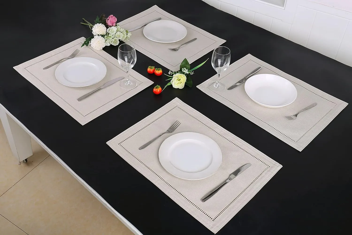 2PCs Rectangular Shape Placemats5974-(SA2405-252)Beige