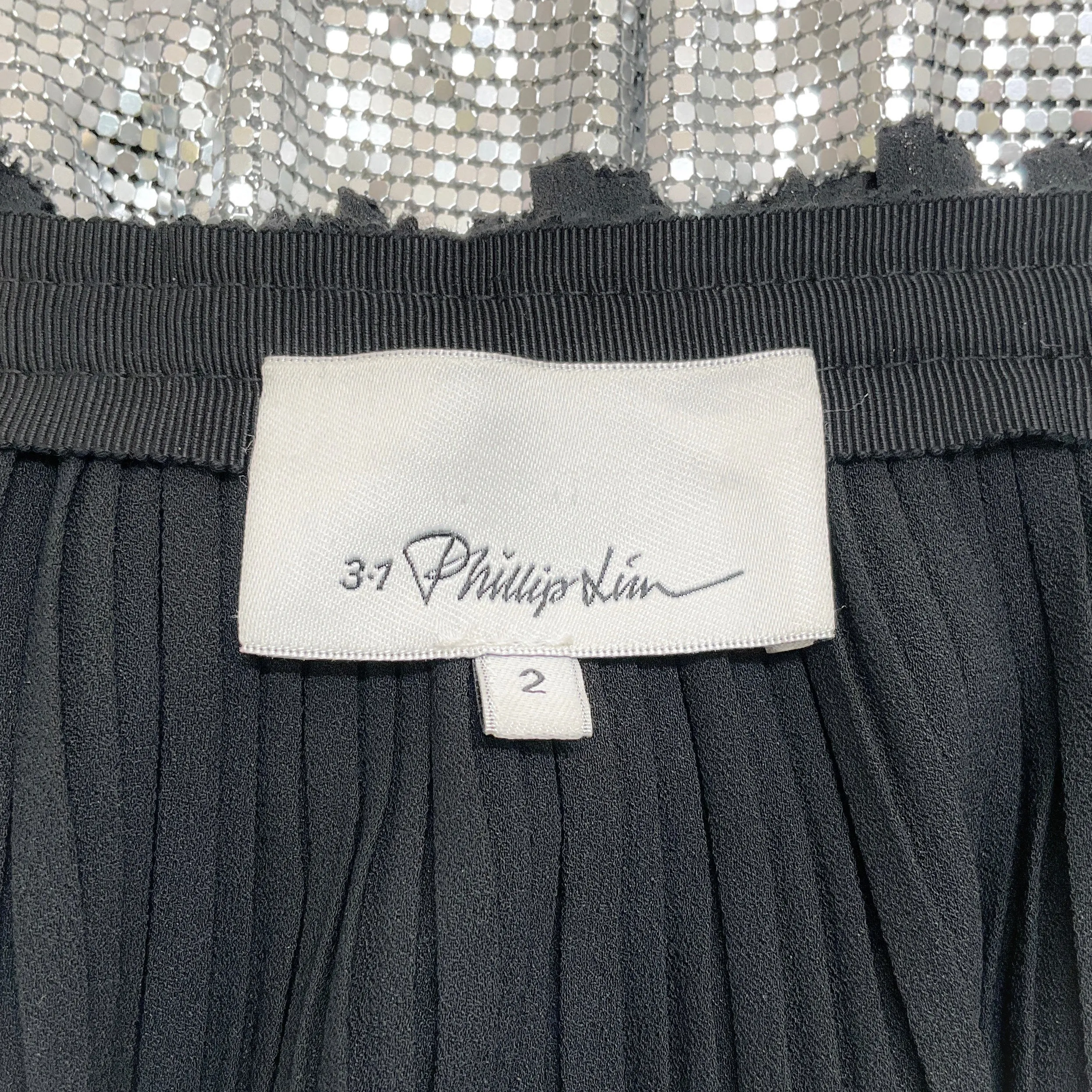 3.1 Phillip Lim Black Pleated Skirt with Silver Chainmail Detail