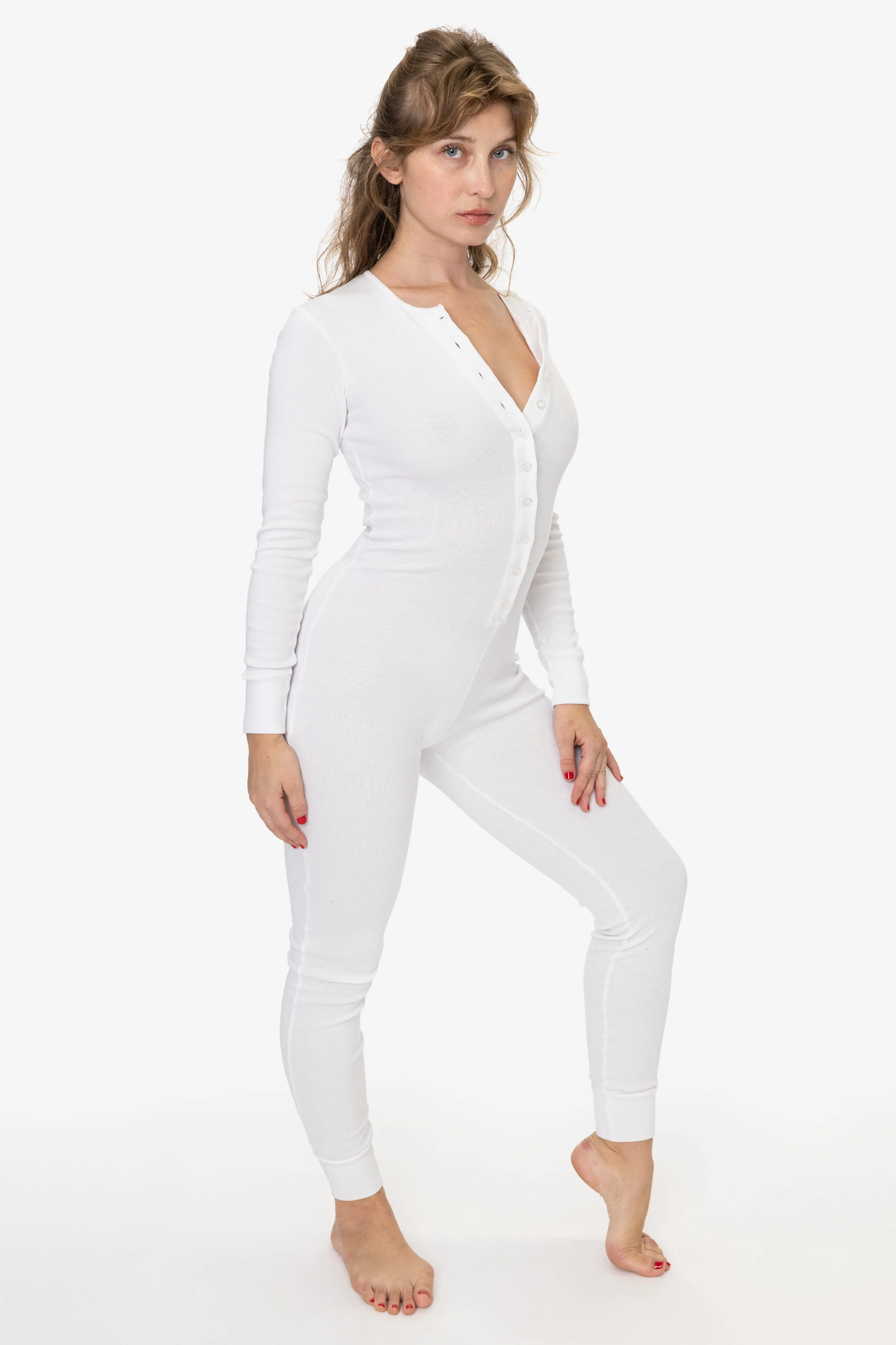 4390 - Poly Cotton Rib Henley One Piece