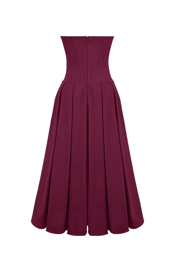 A&A Luxe V Neck Strapless Pleated Dress