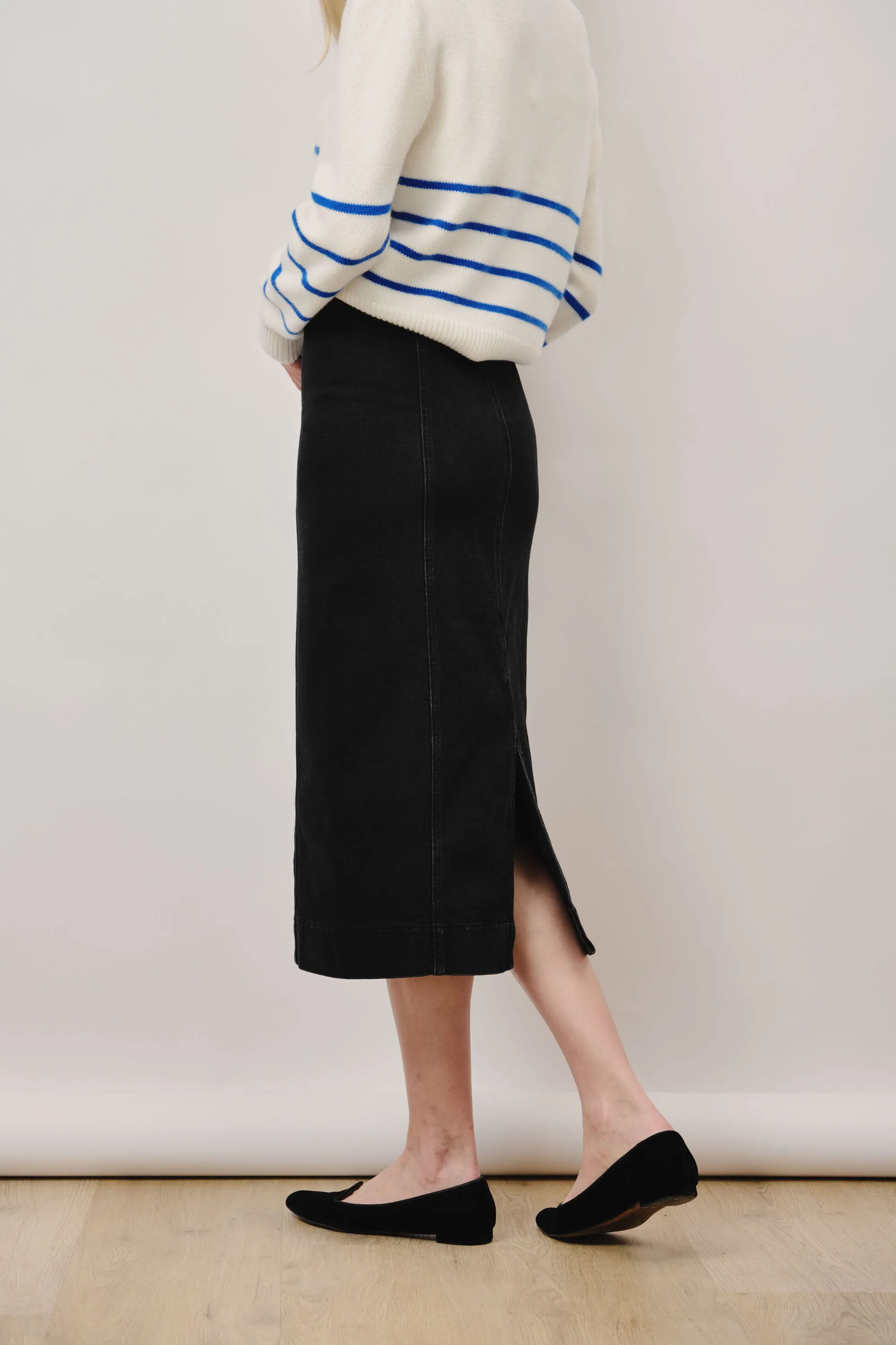 ADALENE denim midi skirt (Black)