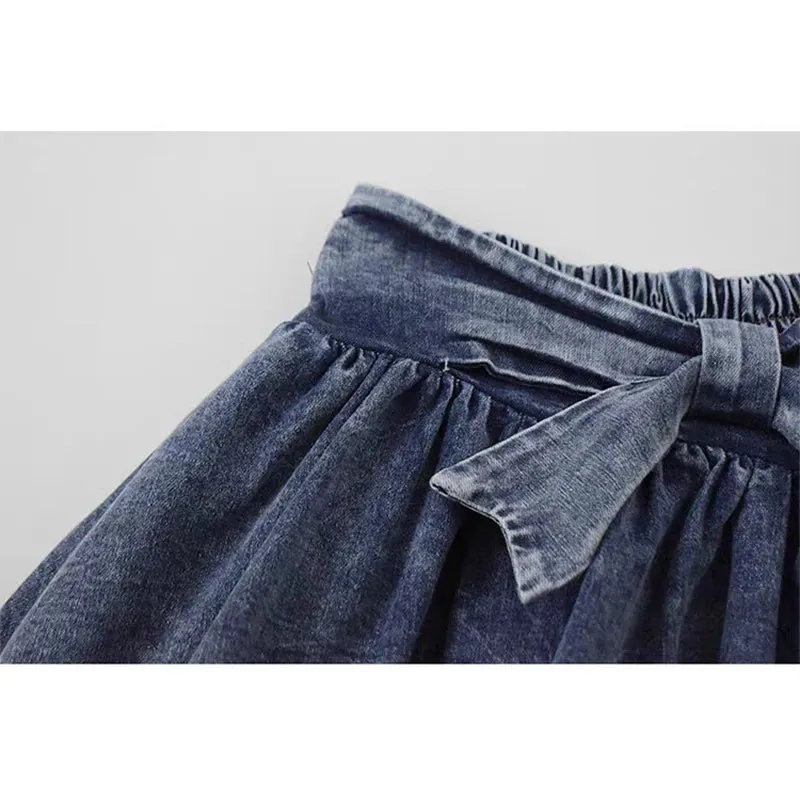 Aiertu Grunge Y2k Bow Denim Skirt with shorts Kawaii Women Vintage Gyaru Ruffle Low Waist Sexy Pleated Mini Skirts Summer Streetwear