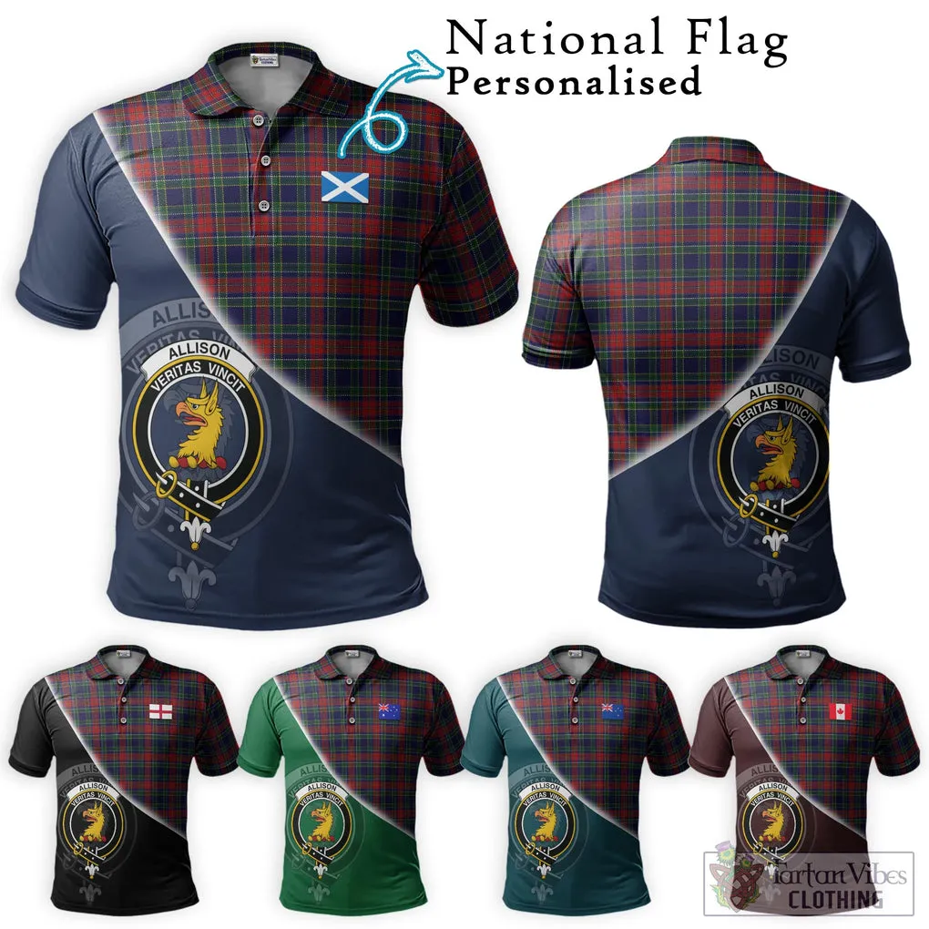 Allison Red Tartan Polo Shirt with Personalised National Flag and Family Crest Half Style