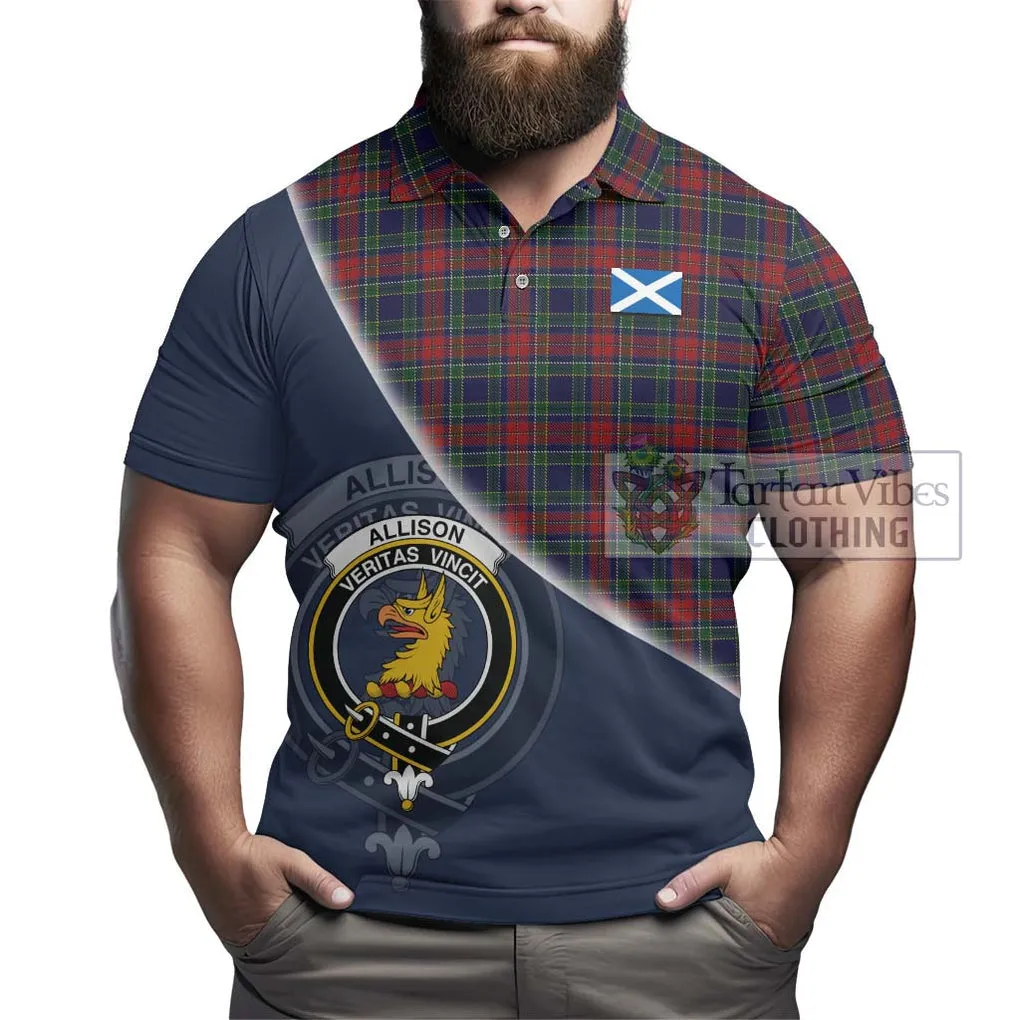 Allison Red Tartan Polo Shirt with Personalised National Flag and Family Crest Half Style