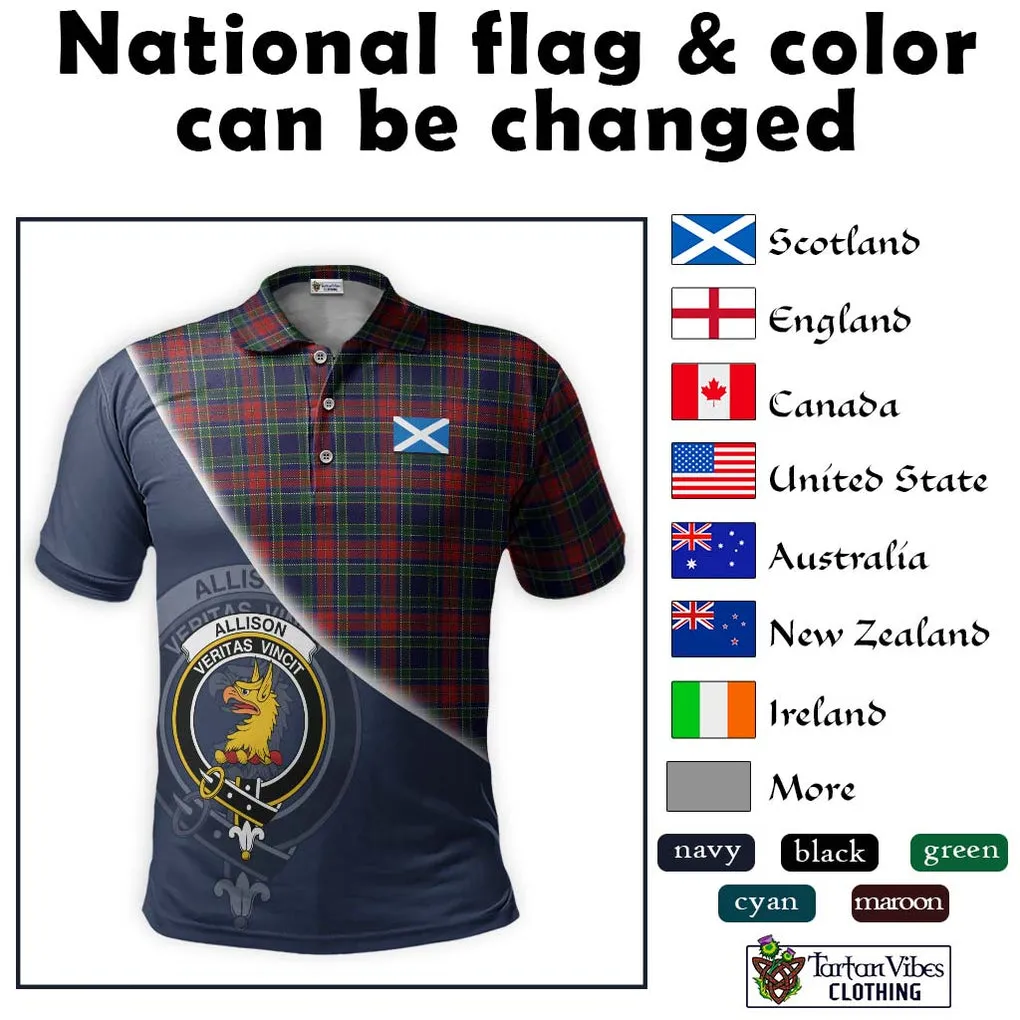 Allison Red Tartan Polo Shirt with Personalised National Flag and Family Crest Half Style