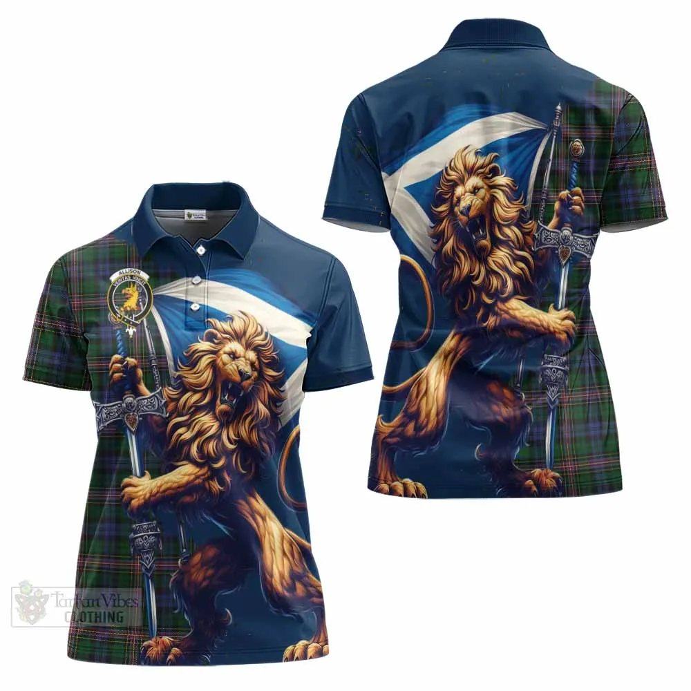 Allison Tartan Family Crest Women's Polo Shirt with Scottish Majestic Lion