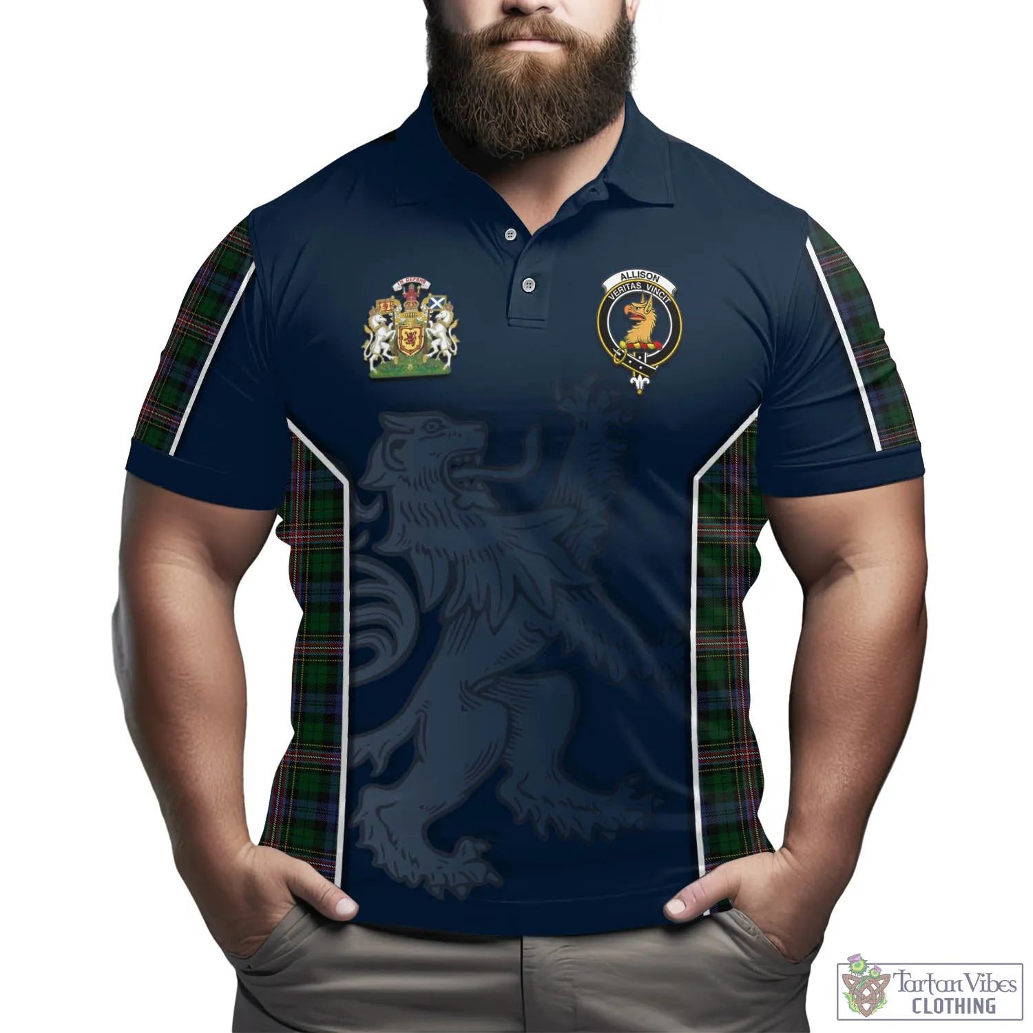 Allison Tartan Men's Polo Shirt with Family Crest and Lion Rampant Vibes Sport Style