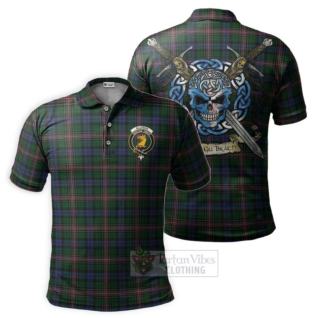 Allison Tartan Polo Shirt with Family Crest Celtic Skull Style