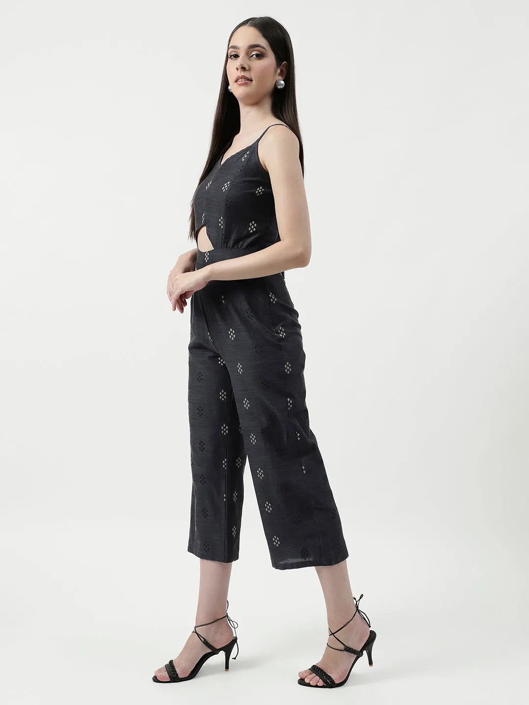 Allover Printed Jumpsuit With Waist Cutout Design