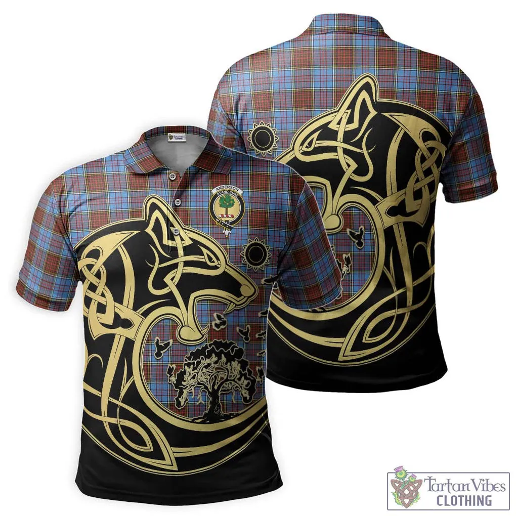 Anderson Modern Tartan Polo Shirt with Family Crest Celtic Wolf Style