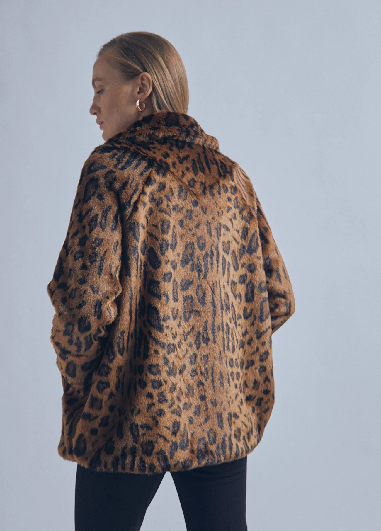 Animal print fur jacket