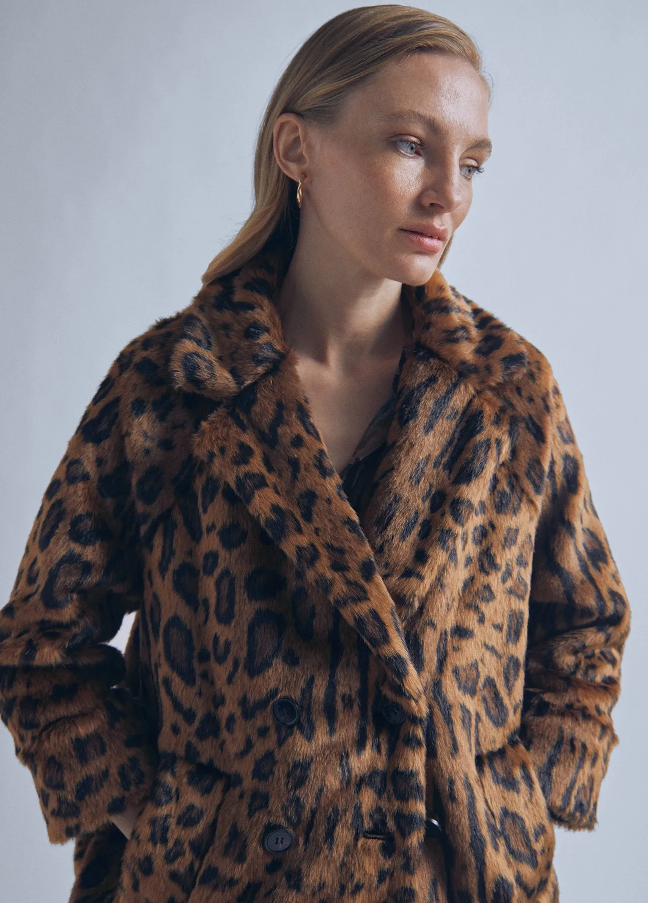 Animal print fur jacket