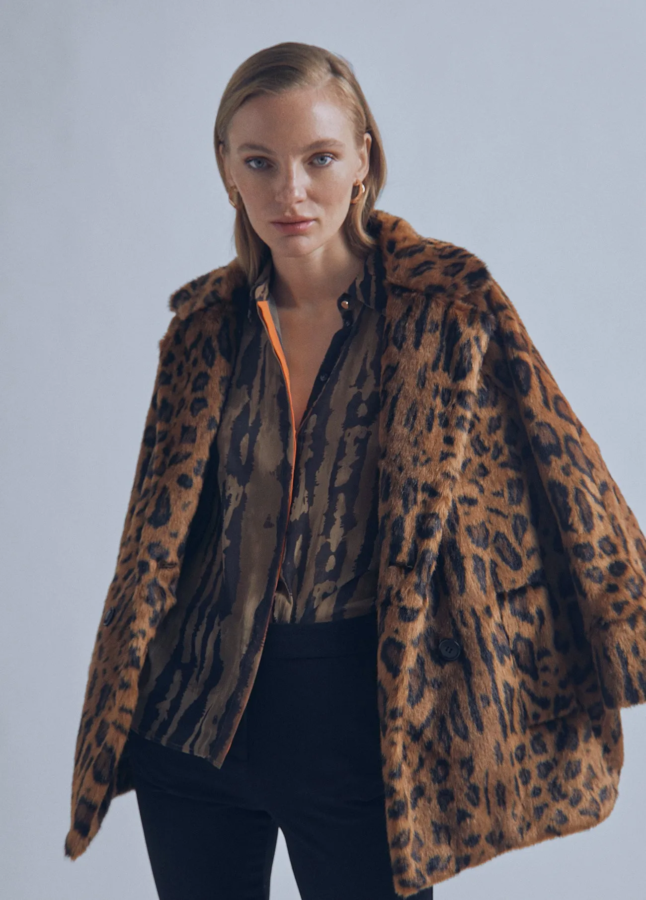 Animal print fur jacket