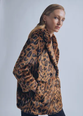 Animal print fur jacket