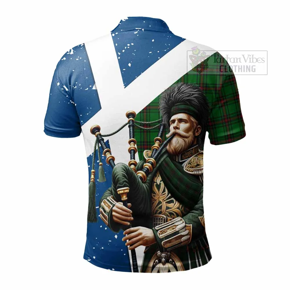 Anstruther Tartan Polo Shirt with Family Crest Scottish Bagpiper Vibes