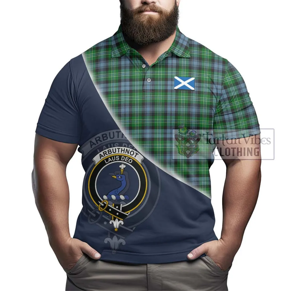 Arbuthnot Ancient Tartan Polo Shirt with Personalised National Flag and Family Crest Half Style