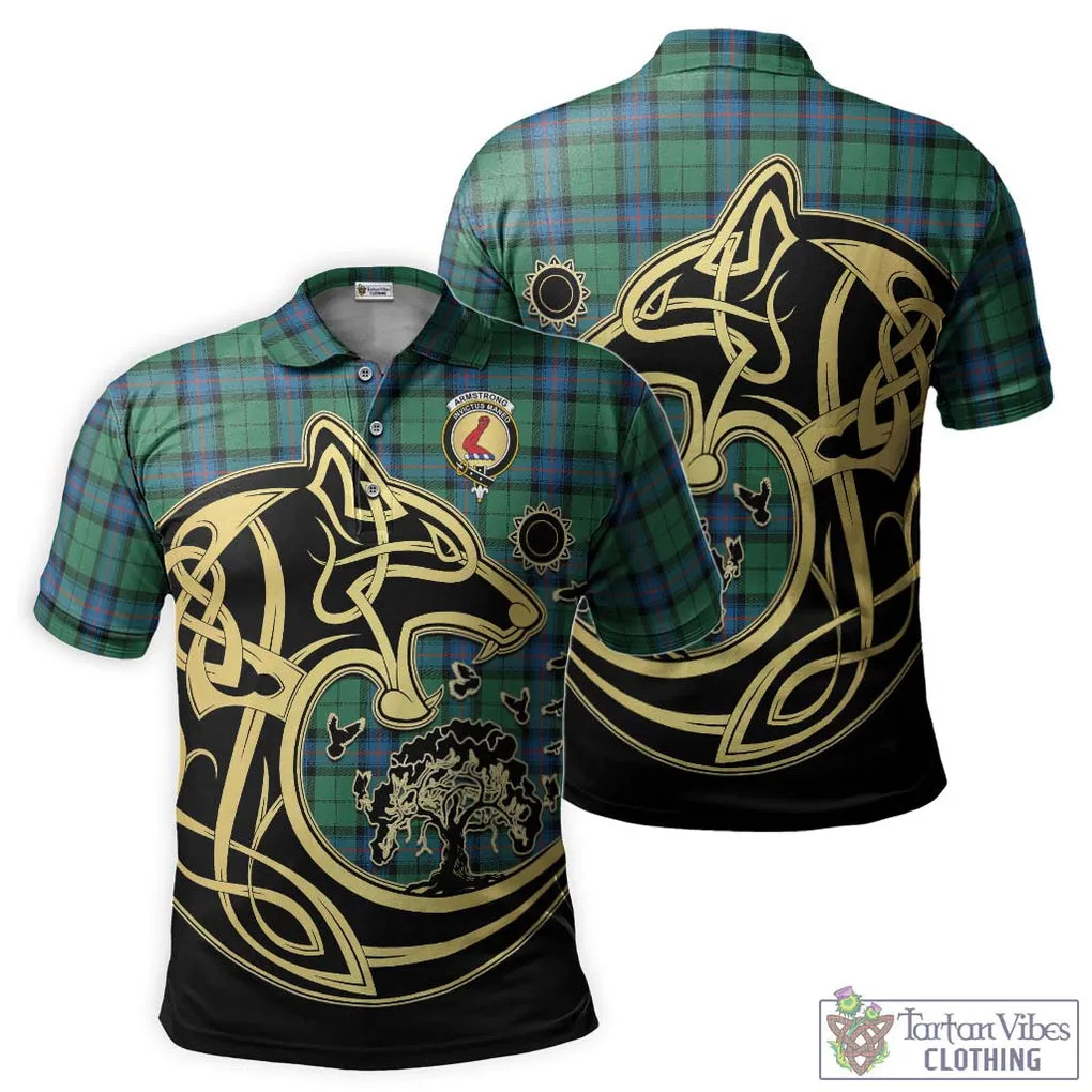 Armstrong Ancient Tartan Polo Shirt with Family Crest Celtic Wolf Style