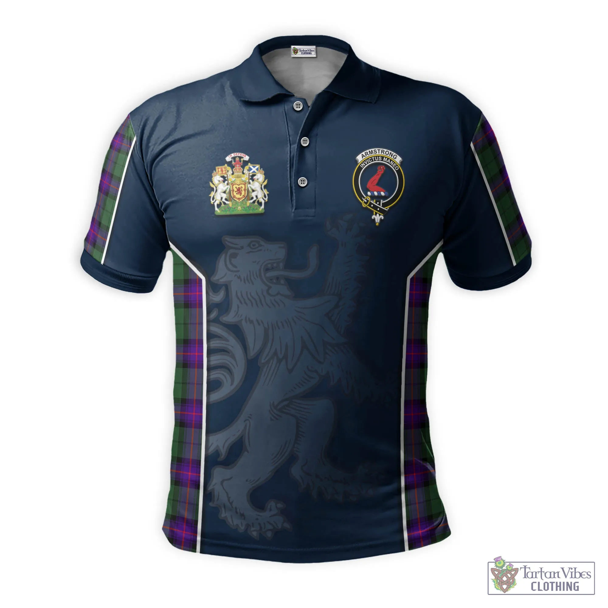 Armstrong Modern Tartan Men's Polo Shirt with Family Crest and Lion Rampant Vibes Sport Style