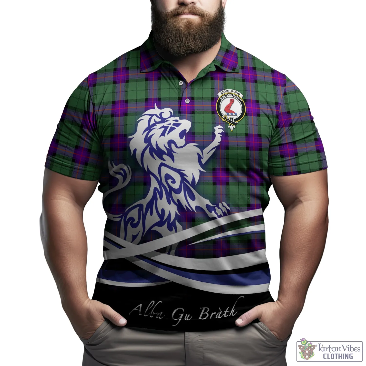 Armstrong Modern Tartan Polo Shirt with Alba Gu Brath Regal Lion Emblem