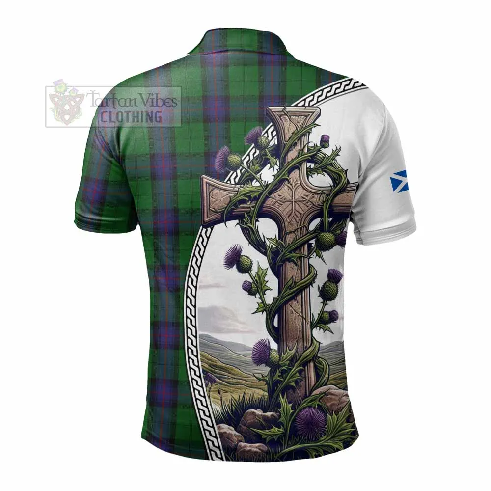 Armstrong Tartan Polo Shirt with Family Crest and St. Andrew's Cross Accented by Thistle Vines