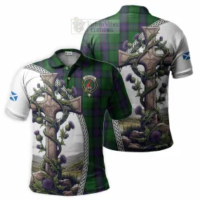 Armstrong Tartan Polo Shirt with Family Crest and St. Andrew's Cross Accented by Thistle Vines