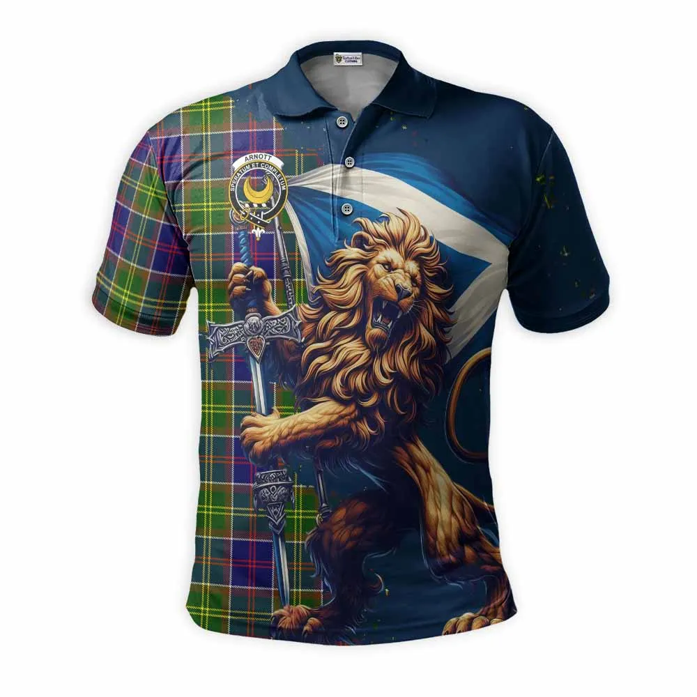 Arnott Tartan Family Crest Men's Polo Shirt with Scottish Majestic Lion