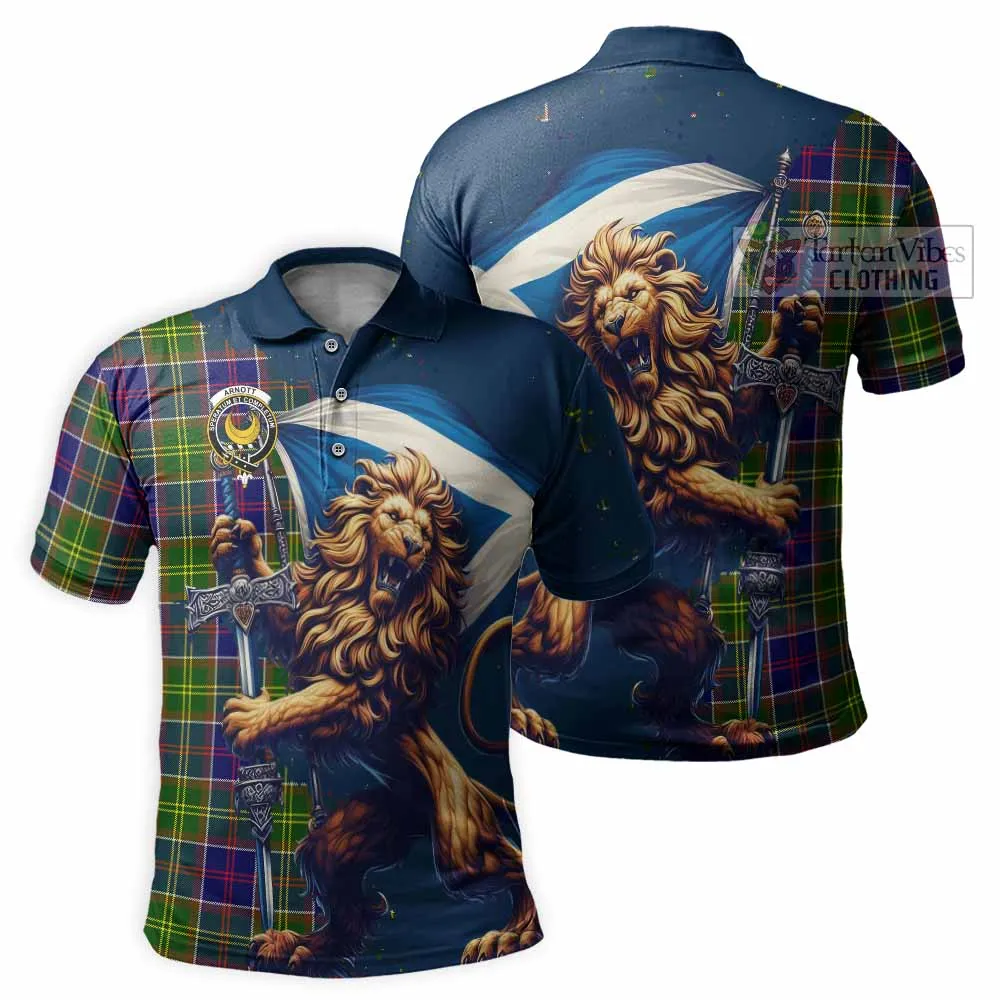 Arnott Tartan Family Crest Men's Polo Shirt with Scottish Majestic Lion