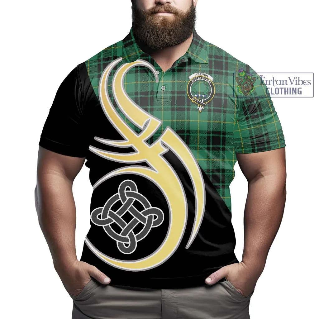 Arthur Ancient Tartan Polo Shirt with Family Crest and Celtic Symbol Style