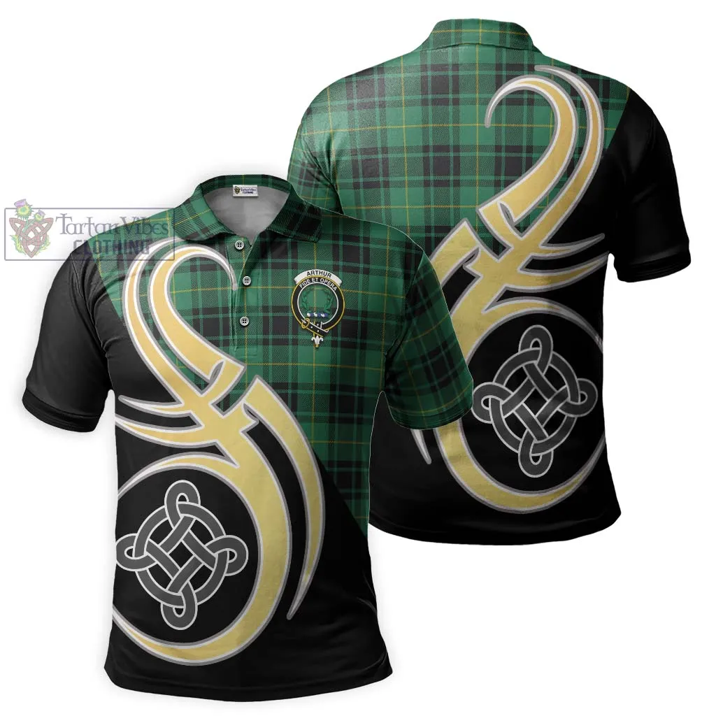 Arthur Ancient Tartan Polo Shirt with Family Crest and Celtic Symbol Style