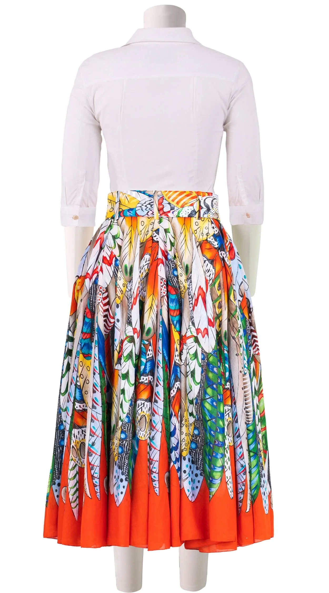 Aster Skirt #1 with Belt Midi Length Cotton Musola (African Feather)