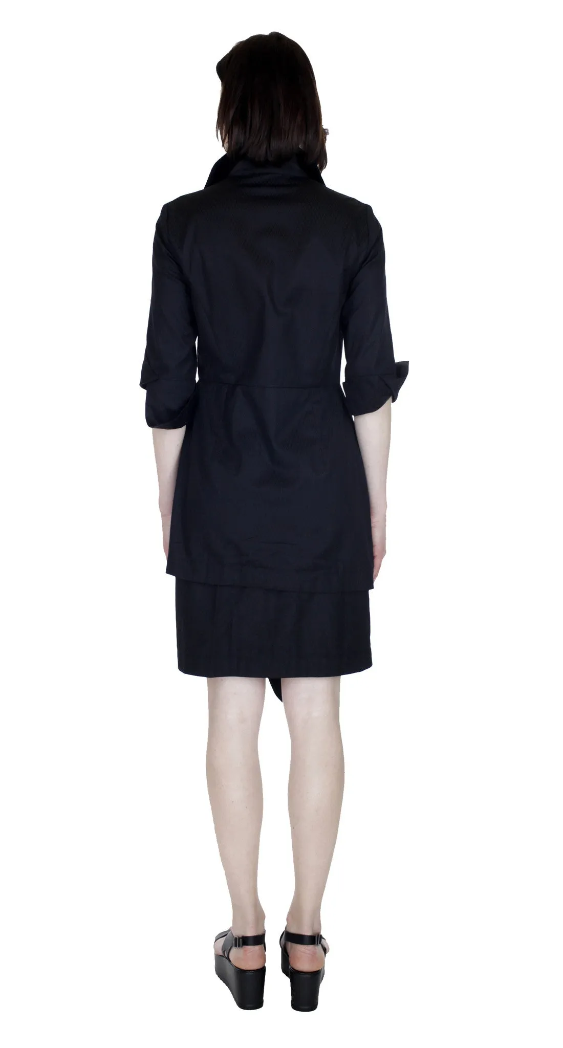 Asym Placket Double tier Shirtdress / Black