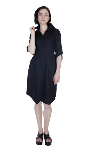 Asym Placket Double tier Shirtdress / Black