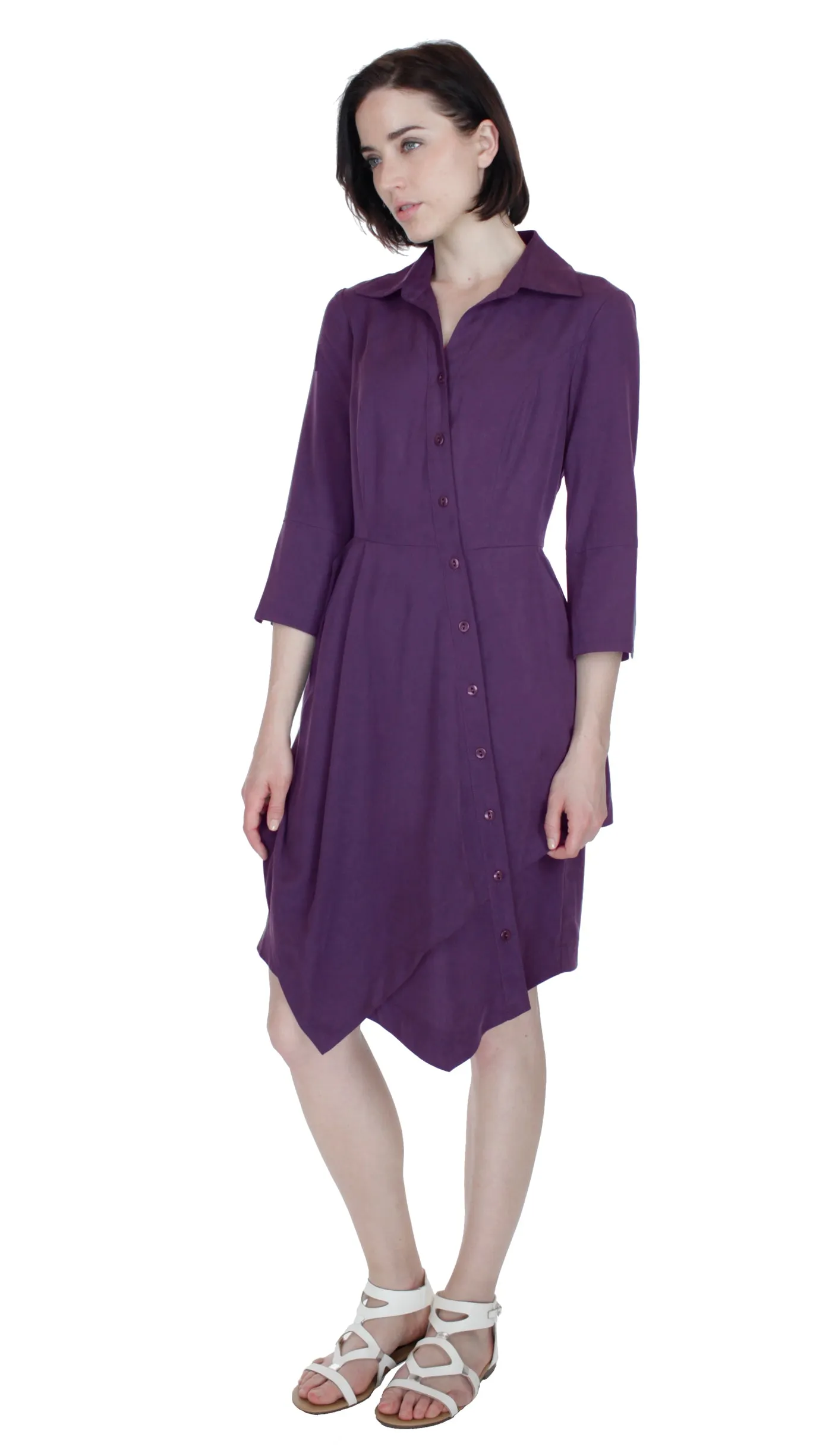 Asym Placket Double Tier Shirtdress/ Purple