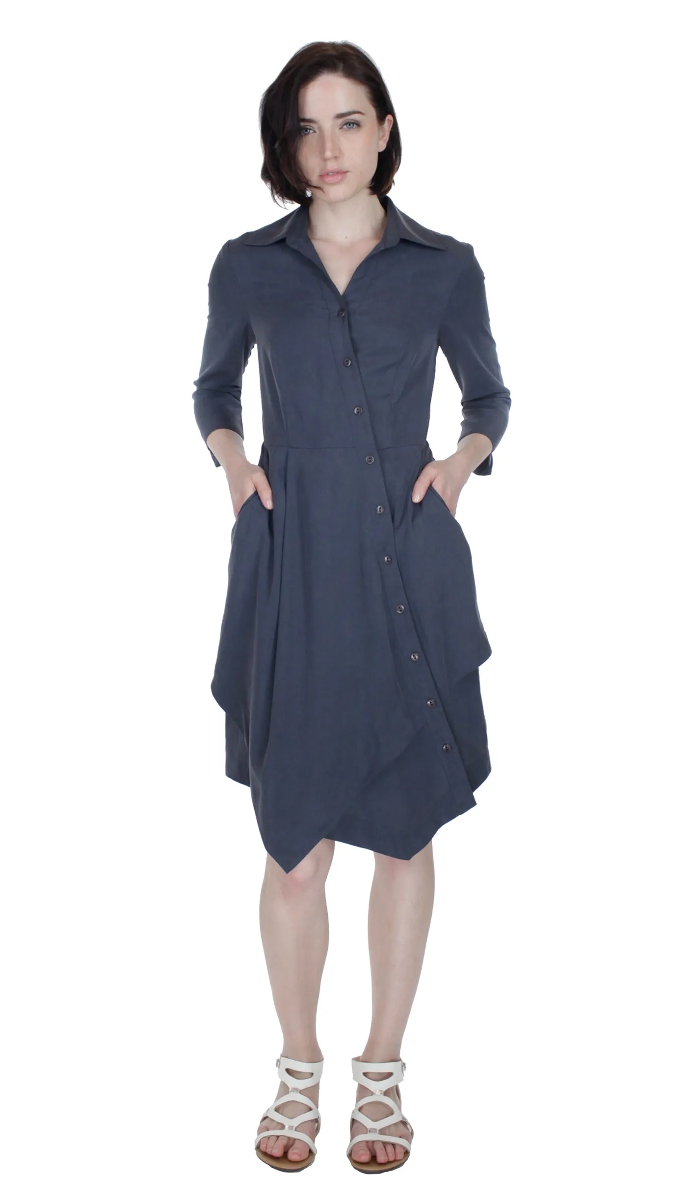 Asym Placket Double Tier Shirtdress/ Purple