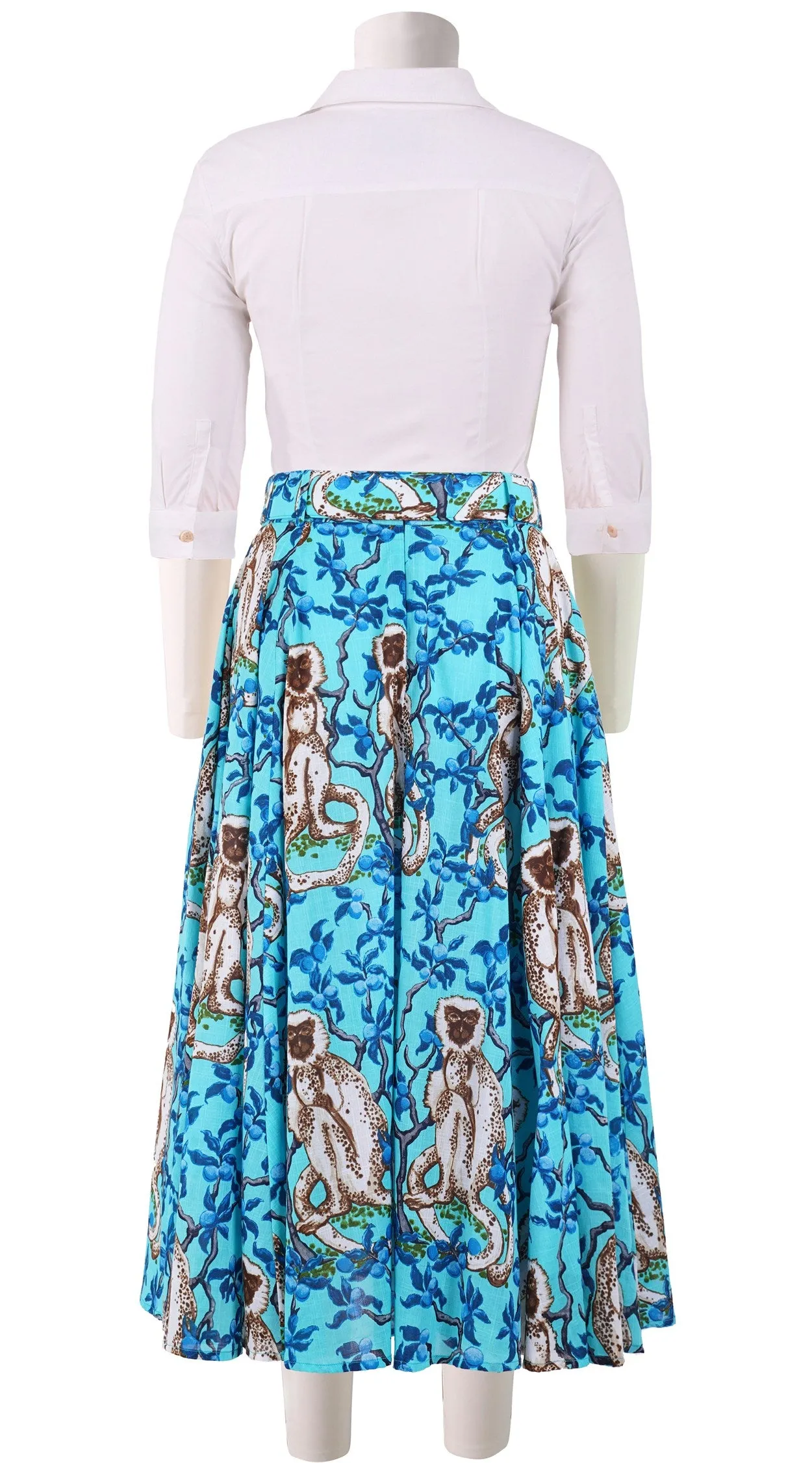 Avenue Skirt Midi Length Cotton Musola (Monkey on Green)