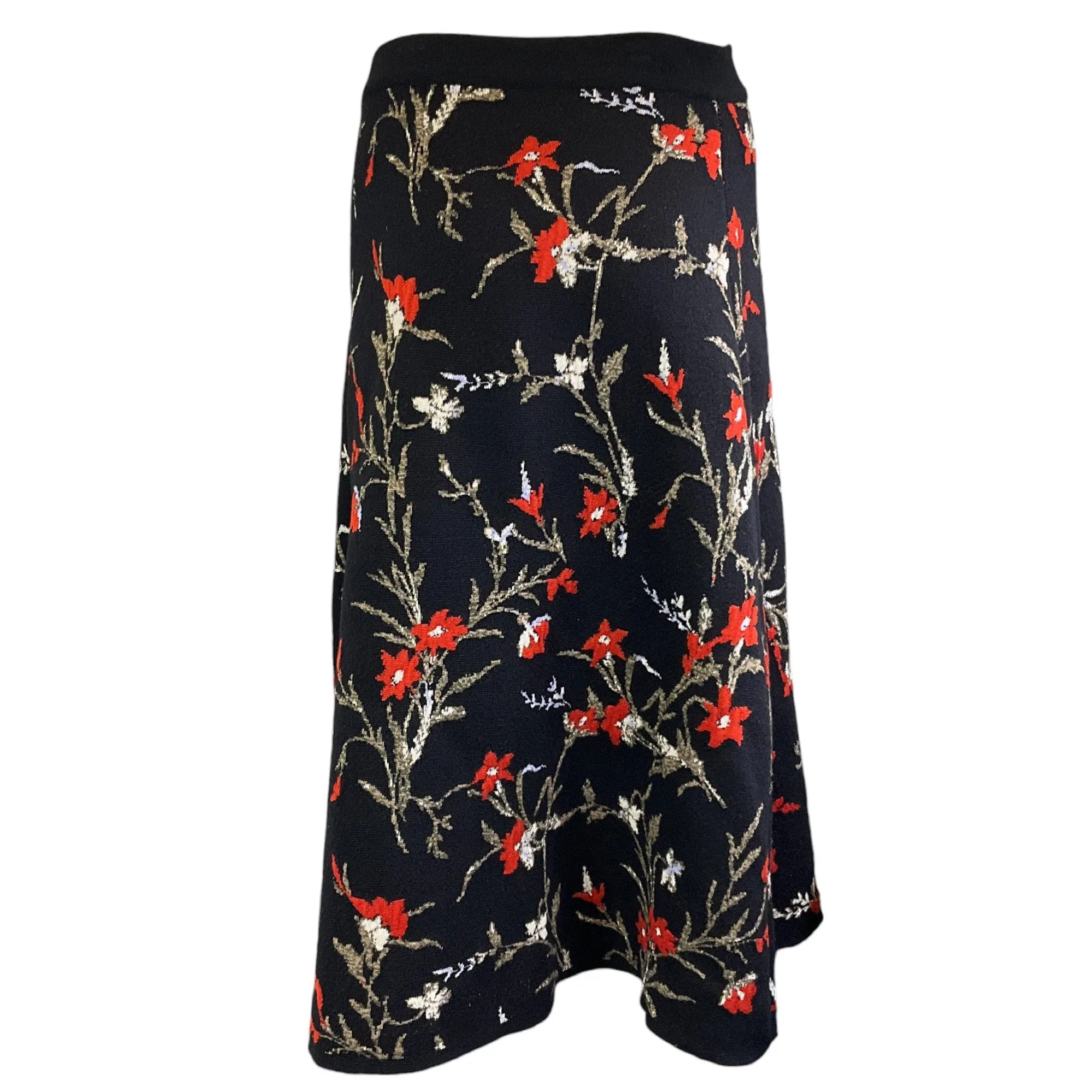 Balenciaga Black / Red 2016 Floral Wool Knit Midi Skirt