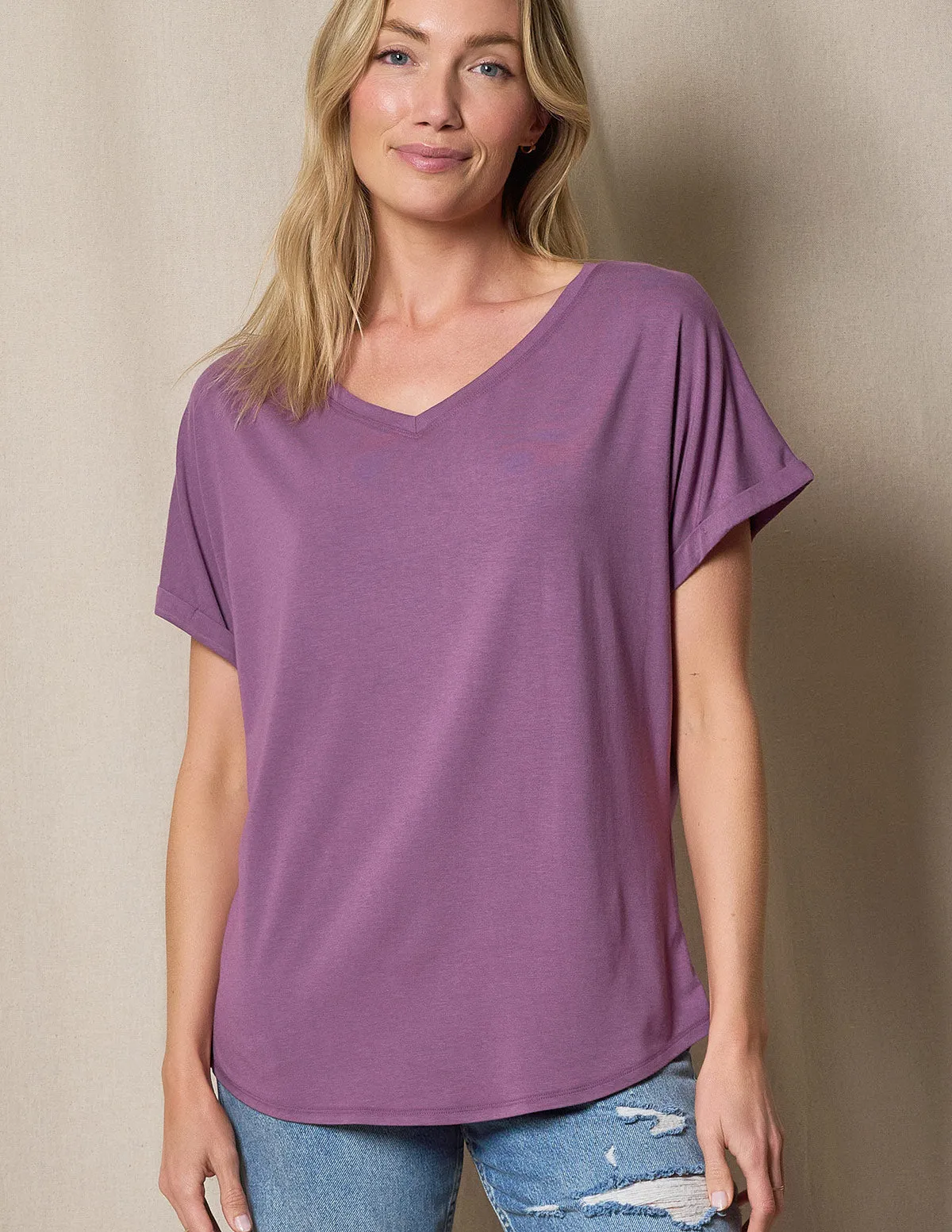 Bamboo / Organic Cotton V-Neck Dolman Top - Dusty Purple