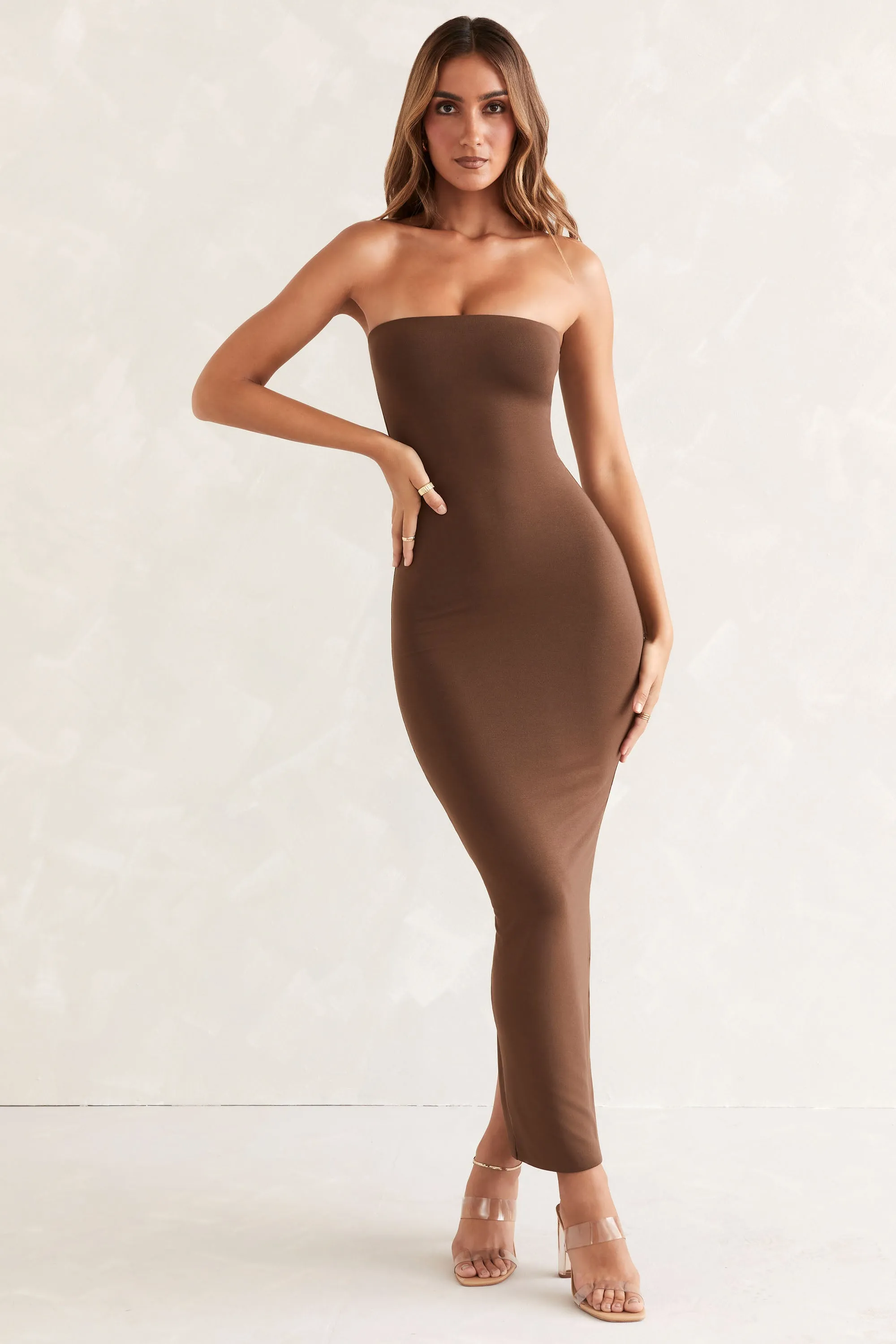 Bandeau Maxi Dress in Brown