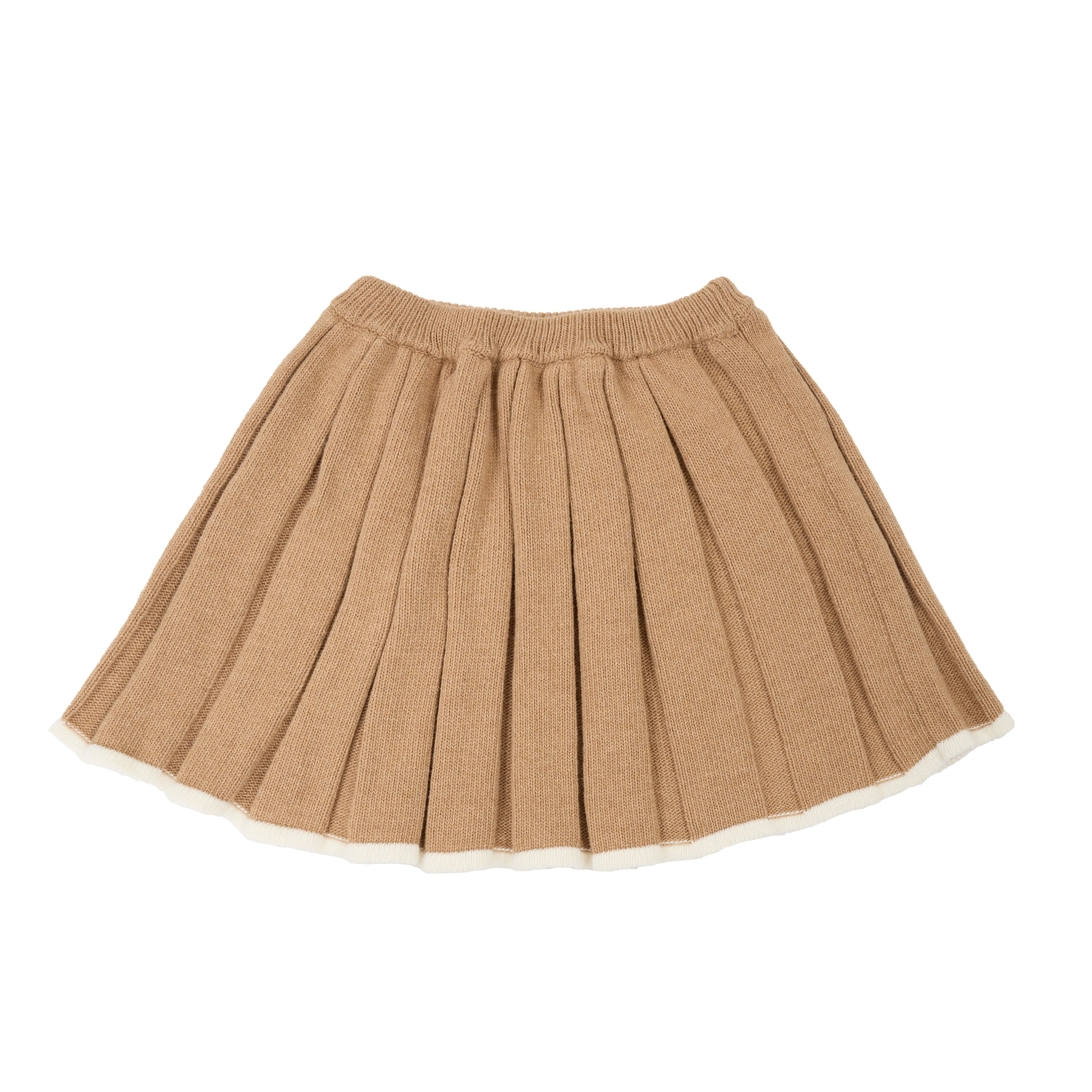 Beige Bicolor Pleated Knit Long Skirt