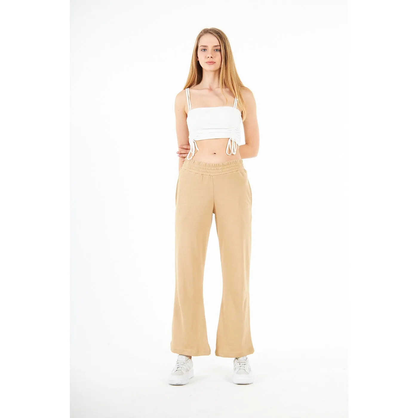 Beige Wide Leg High Trousers