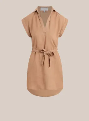 Belted Linen  Shirt Dress- Desert Brown