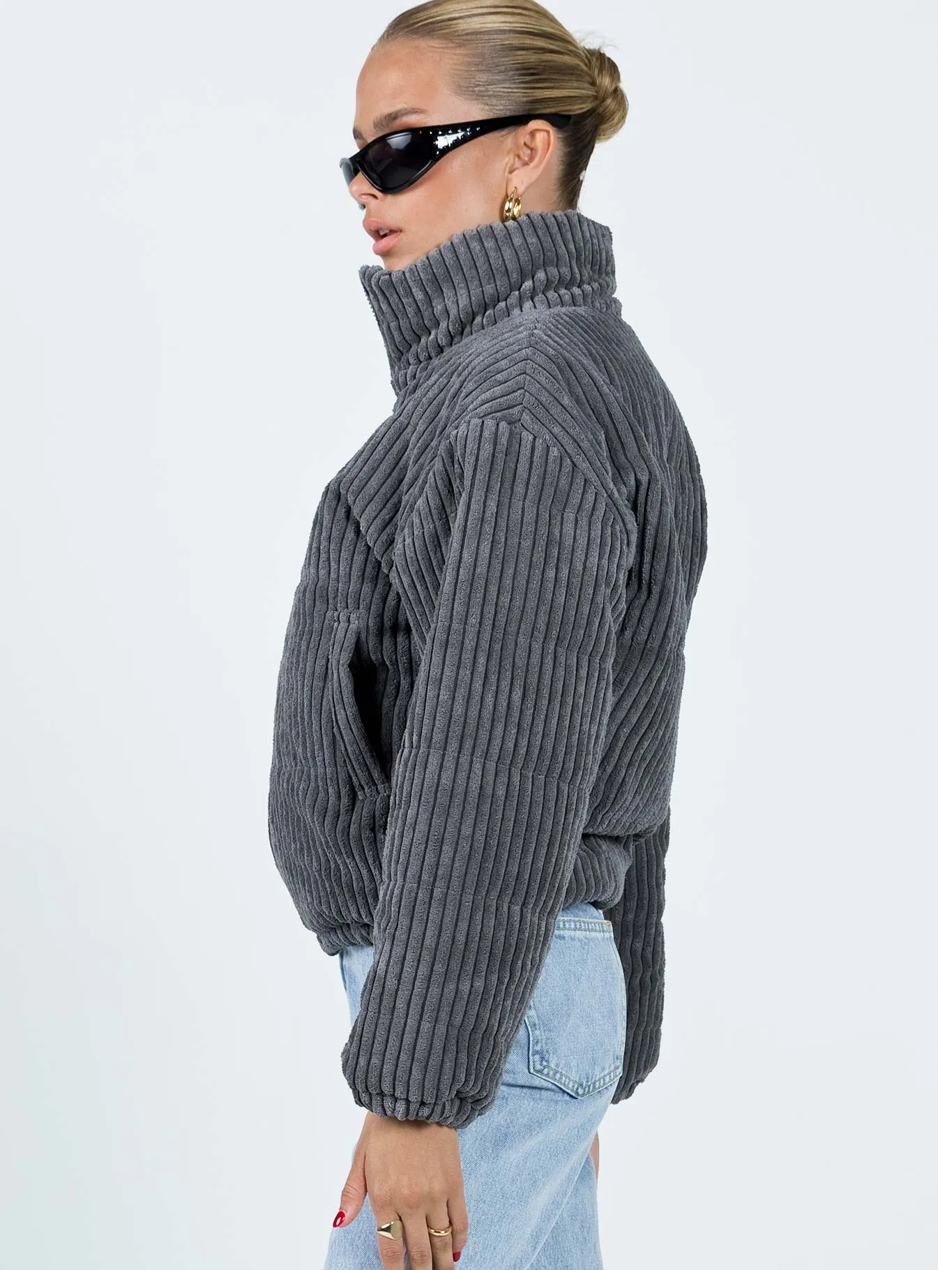 Benli Cord Puffer Jacket Slate