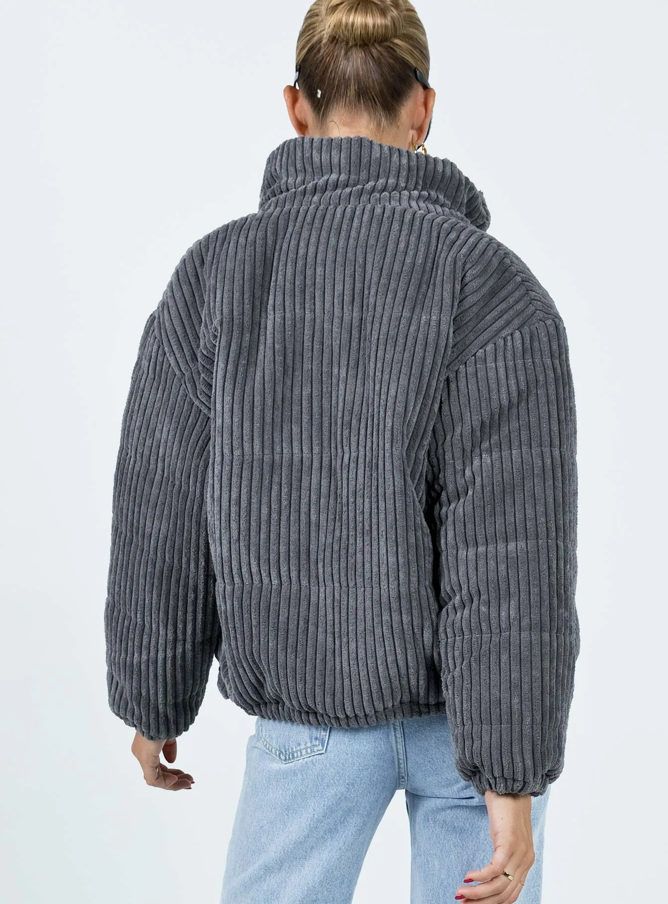 Benli Cord Puffer Jacket Slate