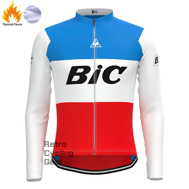 BIC White Blue Fleece Retro Cycling Kits