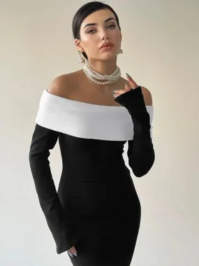 Black Off Shoulder Bodycon Long Dresses for Woman Winter Fashion Elegant Evening Dress Sexy Party Outfits C95-CE47